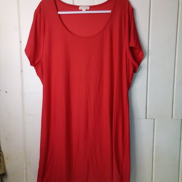 Derek Heart Dress Women 3X Short Sleeve Soft Stretch Red - Picture 2 of 15
